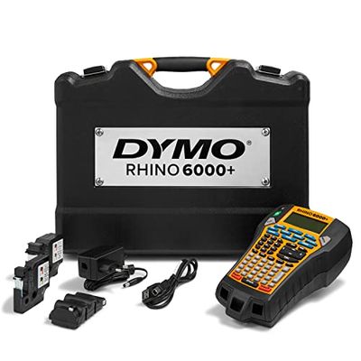 Industriell DYMO Rhino 6000+-etikettskrivare | Datoransluten etikettskrivare med hård bärväska | Inkluderar 1 kassett med vinyltejp, 1 kassett med flexibel nylontejp och laddningsbart litiumjonbatteri