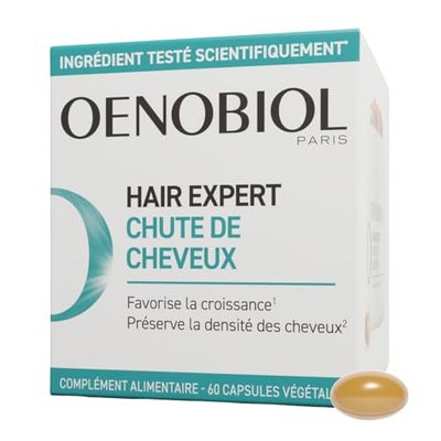 OENOBIOL HAIR EXPERT Chute de Cheveux - Nouvelle formule concentrée - Chute de cheveux- Favorise la croissance - Préserve la densité des cheveux - Complément alimentaire 60 capsules - Programme 1 mois