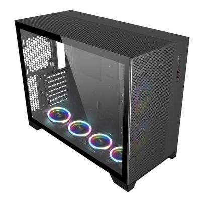 SaharaGaming P480MB-S RGB ATX PC obudowa (4 x 12 cm jednopierścieniowy wentylator ARGB, zarządzanie kablami, 10-portowy koncentrator wentylatora, PWM, SYNC) czarna