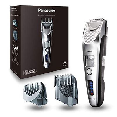 Panasonic ER-SC60-S803 Tondeuse à Cheveux pour Hommes, Portable Sans Fil et Étanche, Lames Supérieures, 20 Longueurs Réglables, 2 Accessoires, Avec ou Sans Fil, Socle de Chargement, Argenté