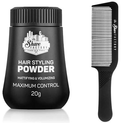 The Shave Factory Hair Styling Powder - Mattifying and Volumizing Powder, with comb types suitable for all areas of use, hair comb and powder wax (Comb 045 & Styling Powder)