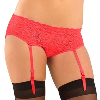 Rene Rofe Small/Medium Red Crotchless Spider-Back Garter Panty