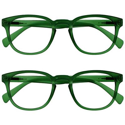 OPULIZE Pop Reading Glasses 2 Pack Fun Round Matt Frame Moss Green Spring Hinges Scratch Resistant Mens Womens RR2-6 +3.50