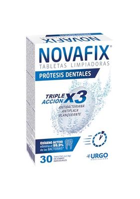 Novafix - Tabletas Limpiadoras Triple Acción - Para prótesis dentales y aparatos de ortodoncia - Caja con 30 uds