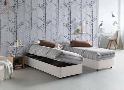 Talamo Italia - Lit simple Diana, Lit coffre avec revêtement en tissu, 100% Made in Italy, Ouverture latérale, avec matelas 80x190 cm inclus, Blanc