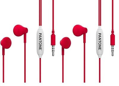 Pantone Celly, Auricolari a Filo Linea, Cuffie con Capsule a Goccia, Controllo da Remoto e Microfono Integrato, Lunghezza Cavo 1 m, Connettore Jack 3.5 mm, Red (Confezione da 2)