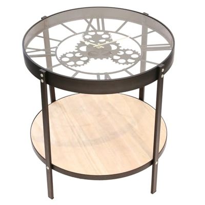 Home Deco Factory HD6447 Table Basse D'appoint Horloge, Fer, Noir, Transparent, 50 x 50,5 x 51 cm