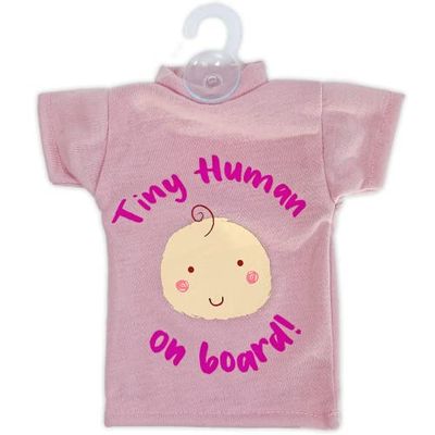 Simply Auto Tiny Human On Board Pink T-Shirt Sign for Car |Baby On Board Sign for Car | Baby Car Accessories with Suction Cup | Child On Board Car Sign | Baby On Board Sign for Car