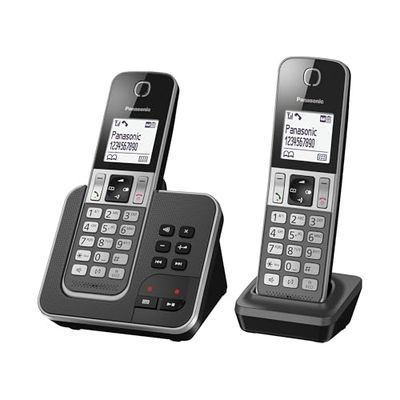 Panasonic KX-TGD322FRG DECT Téléphone Numérique Sans Fil Répondeur Numérique, Base et 2 Combinés, Haut-Parleur Mains Libres, Identification de l'Appelant, Blocage des Appels Indésirables, LCD, Grise