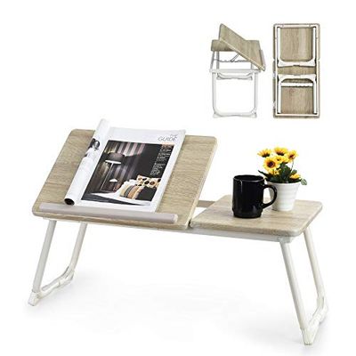 MEUBLE COSY Bedtafel Opklapbaar Laptopbureau Schoottafels voor Bank Eten, Werken, Lezen, Eiken en Wit, 65x30x27,5cm
