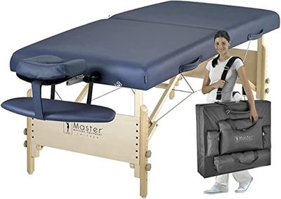 Master Massage Coronado bredere luxe draagbare massage met gezichtsgat &filler, wimper schoonheidssalon spa tafel tatto bed therapie bank, koningsblauw, 71 cm