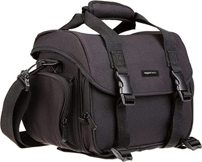 Amazon Basics - Shoulder Bag for SLR Camera and Accessories, Large, Adjustable Strap, Waterproof, Shockproof, Solid, Padded - Black/Orange