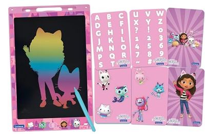 Lexibook, Gabby's Dollhouse, Magic Slate, Art and craft toy for girls and boys, Multicoloured drawings, 28 cm screen, Includes 1 stylus and 6 stencils, Pink, CRT10GDH