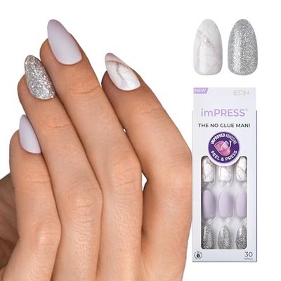 KISS imPRESS Press-On Manicure, Climb Up, Medium Length Square, with PureFit Technology, Includes Prep Pad, Mini File, Cuticle Stick, and 30 Fake Nails