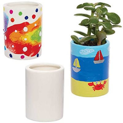 Baker Ross FC820 Mini Succulent Plant Porseleinen Bloempotten - Doos van 6, Knutselsets voor Kinderen, Plantenpot Schilderen, Keramiek Ambachten