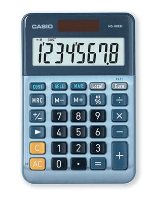 CASIO Calculadora de Mesa MS-88EM, 8 dígitos, conversión de divisa, Cost/Sell/Margin, Frontal de Aluminio, Funcionamiento con energía Solar/batería
