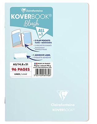 Clairefontaine - Ref 961772C - Koverbook Blush Grapado Cuaderno (48 hojas) - Tamaño A5, con forro de papel vitela cepillado de 90 g/m², tapa de Polypro pastel - Azul hielo