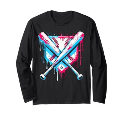 Baseball Home Plate Bat Game Day Ice Cream Goccia per Ragazzi Uomini Maglia a Manica