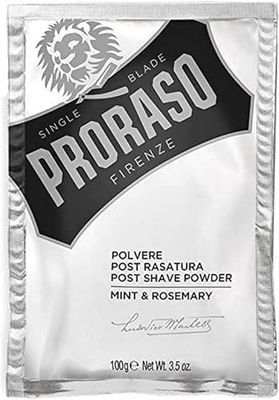 Proraso Polvere Post Rasatura Menta & Rosmarino, 100g, Polvere barba uomo con effetto lenitivo e rinfrescante, Dopobarba rinfrescante, Made in Italy