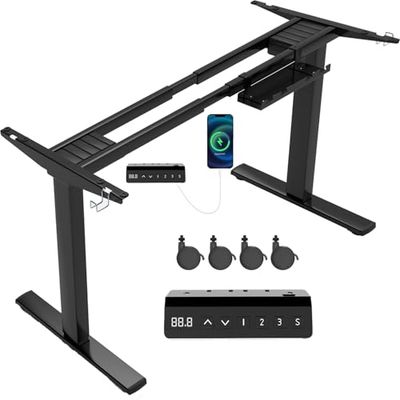 JUMMICO Support de Bureau réglable en Hauteur avec 2 Moteurs puissants (Noir)