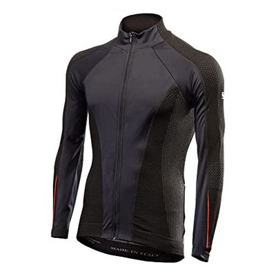 SIX2 Black/Red-S, Bike Jersey ml Antivento Unisex Adulto