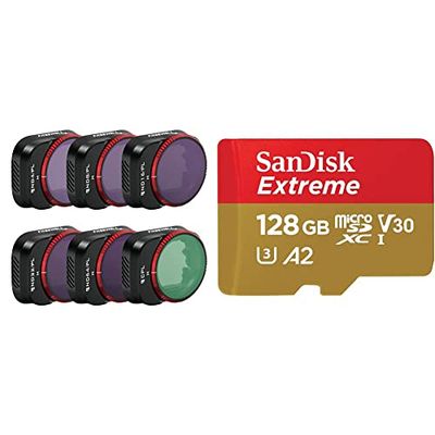 Freewell Bright Day ND/PL, Lot de 6 filtres CPL compatibles avec Mini 3 Pro/Mini 3 & SanDisk 128 Go Extreme Carte Mémoire MicroSDXC + Adaptateur SD avec Performances Applicatives A2 Jusqu'à 190 Mo/s