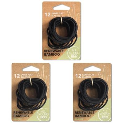 All Round Eco, Black Large Flat Hair Elastics, Renewable Bamboo, Pack of 36