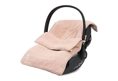 Jollein Voetenzak Grain Knit Wild Rose - Voor Baby Autostoeltje Groep 0+ en Kinderwagen - Voor 3-Punts en 5-Punts Gordel - Gebreid patroon en fleece voering - Oud roze