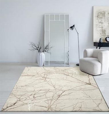 Mia's Teppiche Cielo Tapis Moderne à Poils Courts, Salon, Chambre à Coucher, Brillance Élégante, Fibre Brillante, Effet Haut-Bas, Plume,Crème,160 x 230 cm