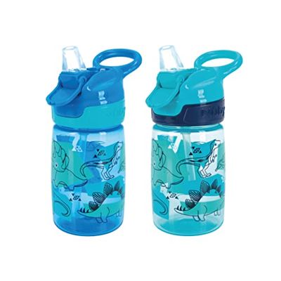 Nuby Incredible Gulp, Butelka dla Dzieci z Uchwytem, Nadaje się do Zmywarki i Mikrofalówki, 18+ Miesięcy (Dinozaury, 2 Szt.), 048526890453
