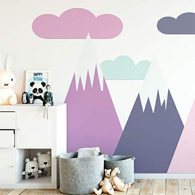 Ambiance Stickers Muraux Enfants Décoration Chambre Bébé - Autocollant Sticker Mural Adhesif Géant Montagnes Scandinaves Simka - H120 x L180 cm