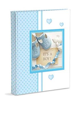 Pergamino Fotoalbum, hemelsblauw, geboorte voor kinderen, met dagboek, 23 x 30 cm, 56 witte pagina's en 4 gepersonaliseerde dagboekpagina's, dikke en robuuste kartonnen pagina's