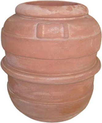 ORCIO/GIARA “BOTTE” IN TERRACOTTA, FATTA A MANO PER PIANTE E FIORI; ALTEZZA CM. 60, DIAMETRO CM. 42. MADE IN ITALY DI VASERIE RINALDI. ARREDO ESTERNO CASA/TERRAZZO/GIARDINO/OUTDOOR.