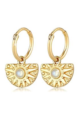 Elli Orecchini Donna Creoles Vintage Ciondolo ornamento tendenza Blogger con pietra di luna in argento 925 placcato oro