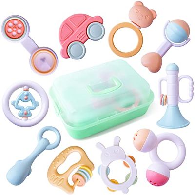 Jouet Bébé 0 3 6 9 Mois, Hochet Éducatif Multifonction, Eveil Sensoriel en Matériaux Sécurisés, Idéal pour Cadeau Naissance Fille et Garçon