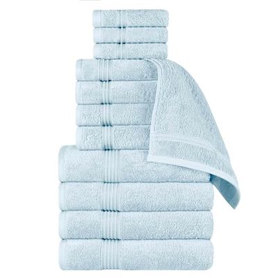 Superior Egyptian Cotton 12-Piece Towel Set, Assorted Towels for Home Bathroom, Guest Bath Decor Essentials, includes 4 Bath, 4 Hand, 4 Face Towels/Washcloths, Quick Dry, Absorbent - Light Blue
