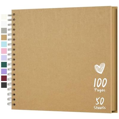 Hiwhy Scrapbook 10x10 Inch DIY Scrapbook Album Hardcover Kraft Paper Scrap Book Photo Albums 50 Sheets Memory Book for Family, Wedding