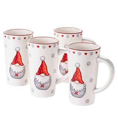 MÄSER 931973 serie Aurela julkoppar set om 4 stycken 60 cl, julservis koppar som kaffekoppar, glödvinkoppar eller punschkoppar till jul, stengods, röd/vit/grå