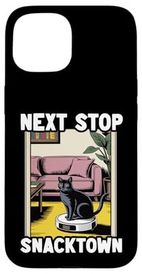 Next Stop Snacktown Robot Vacuum Cleaner Funny Cat Case for iPhone 15