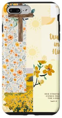 Croix chrétienne esthétique jaune fleur foi Coque pour iPhone 7 Plus/8 Plus