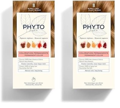 Phyto Phytocolor 8 Biondo Chiaro Colorazione Permanente Senza Ammoniaca, Copertura Capelli Bianchi (Confezione da 2)