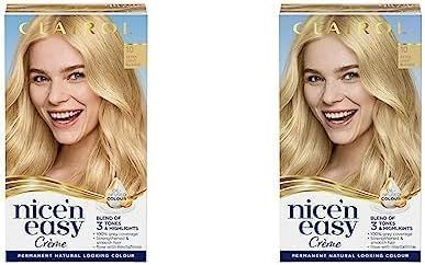 Clairol Nice'n Easy Crème, Natural Looking Oil Infused Permanent Hair Dye, 10 Extra Light Blonde (Pack of 2)