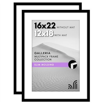 Americanflat Galleria Collection Lot de 2 cadres photo 40,6 x 55,9 cm en plexiglas poli – Utilisation comme passe-partout ou 40,6 x 55,9 cm sans passe-partout – Décoration murale pour galerie – Noir