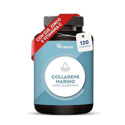 Collagene Marino Idrolizzato + Acido Ialuronico + Coenzima Q10 – 120 Capsule – Pelle Radiosa, Capelli Forti e Unghie Sane – Con Vitamina C e Zinco – Integratore Anti-Età Naturale - Vitavea