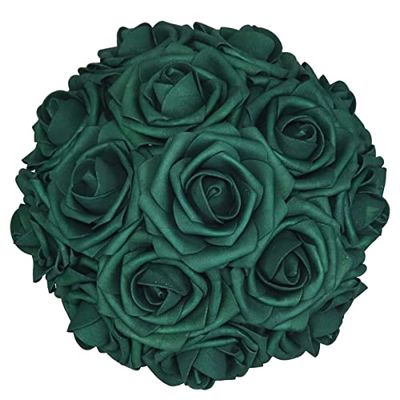 Alifst Lot de 50 Roses artificielles en Mousse au Toucher réaliste pour Mariage, Demoiselle d'honneur, Centre de Table, fête - Vert Militaire
