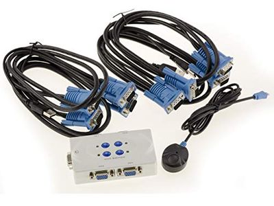 KALEA-INFORMATIQUE Boitier de partage KVM Switch pour 4 PC. Ecran VGA, clavier et souris USB, avec télécommande et cordons KVM fournis