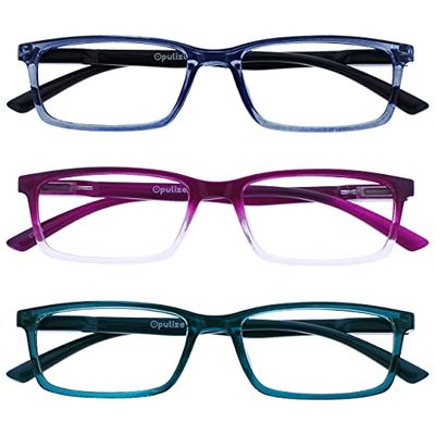 OPULIZE See 3 Pack Blue Light Blocking Reading Glasses Blue Purple Turquoise Computer Anti Glare Unisex BBB9-35Q +2.00