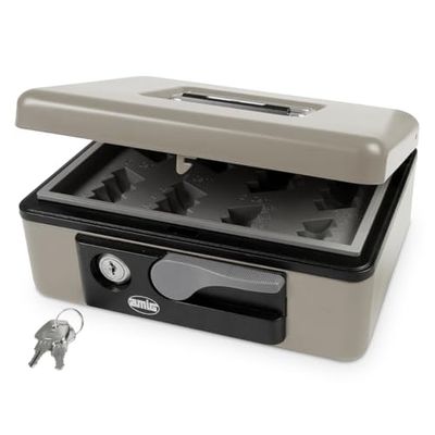 Amig - Scatola portautensili Modello 2500 | Acciaio | Con vassoio portamonete | Grigio | 230 x 185 x 80 mm