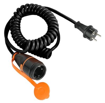 Electraline 01745 Câble d'extension électrique spiralé 5M, avec prise Electralock équipée d'un mécanisme de verrouillage qui empêche la déconnexion accidentelle, câble spécial H07BQ-F 3G1,5mm, IP44
