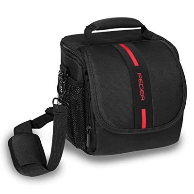PEDEA Borsa per macchina fotografica DSLR *Essex* per reflex con protezione impermeabile, tracolla e scomparti per accessori, misura M nero/rosso